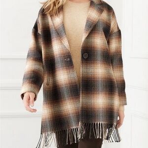 Karen Kane Plaid Fringe Jacket Size M